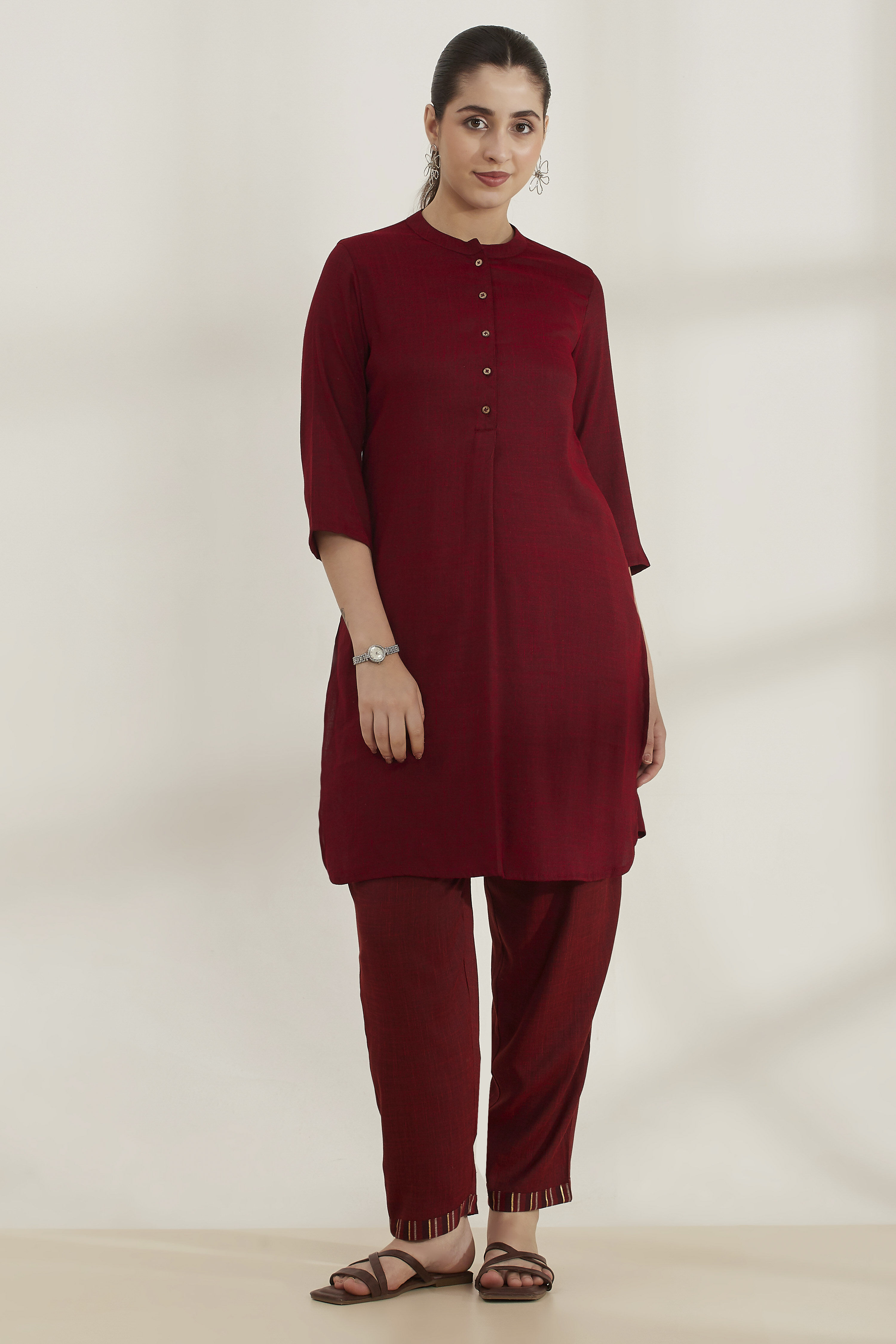 Red Viscose Blend Straight Solid Kurta image number 5
