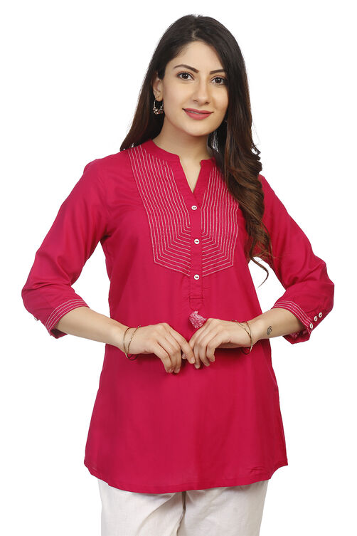 Fuschia A Line Viscose Indie Top image number 0