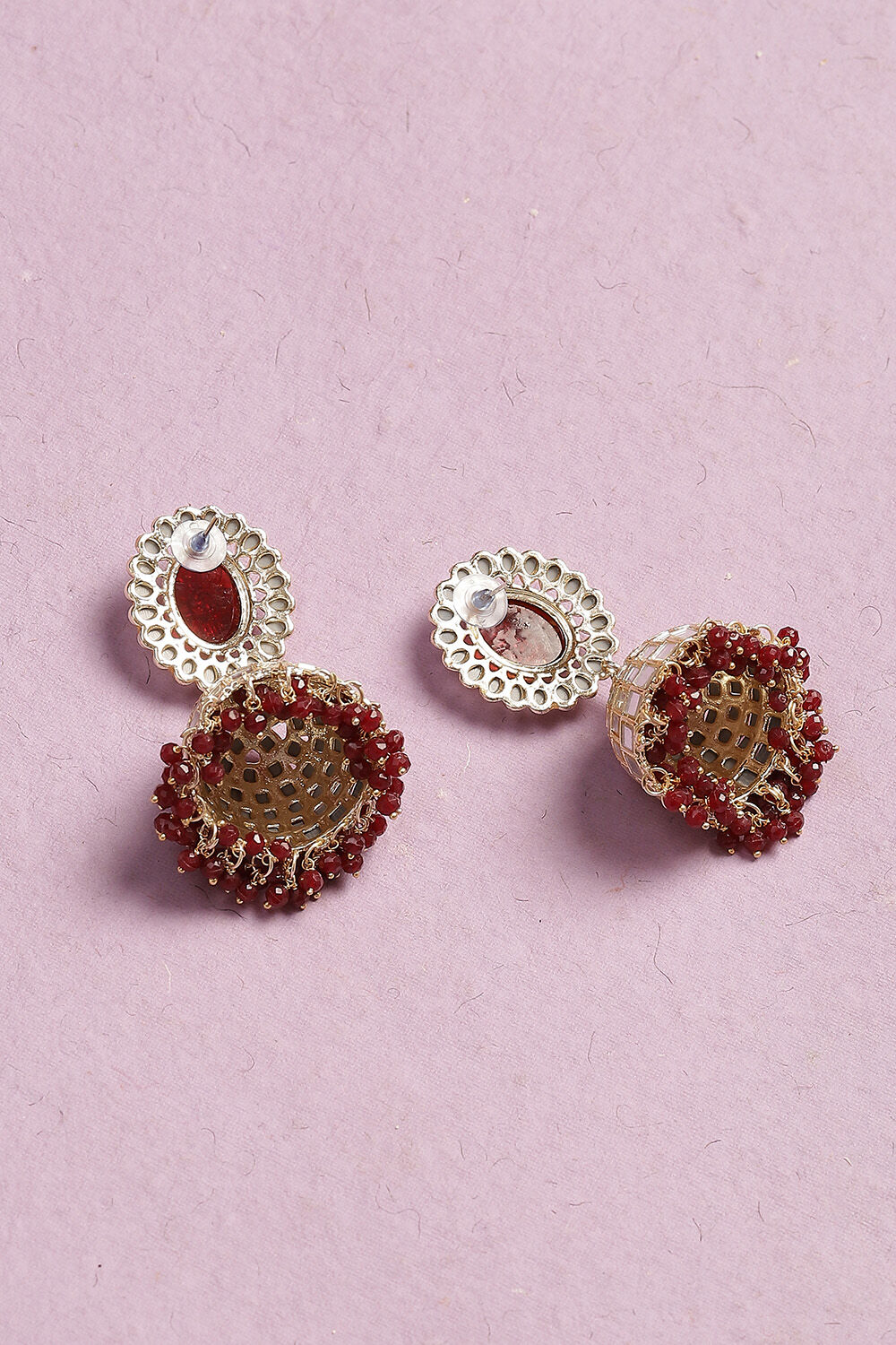 Maroon Mirror Work Jhumkas image number 2