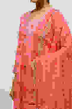 Pink Cotton Lurex A-Line Printed Kurta Salwar Suit Set image number 6