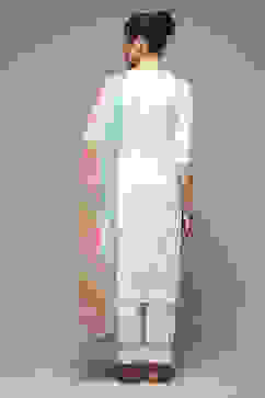 White Poly Chiffon Straight Kurta & Pants Suit Set image number 4