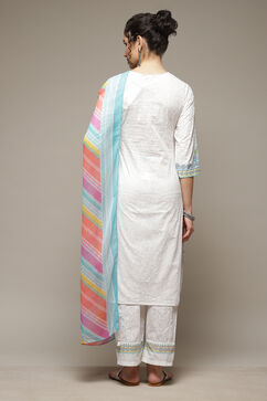 White Poly Chiffon Straight Suit Set image number 4