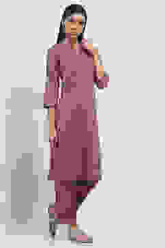 Maroon Printed Straight Kurta Set image number 5