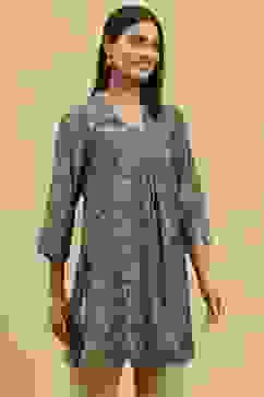 Navy Viscose Blend Printed Straight Top image number 4