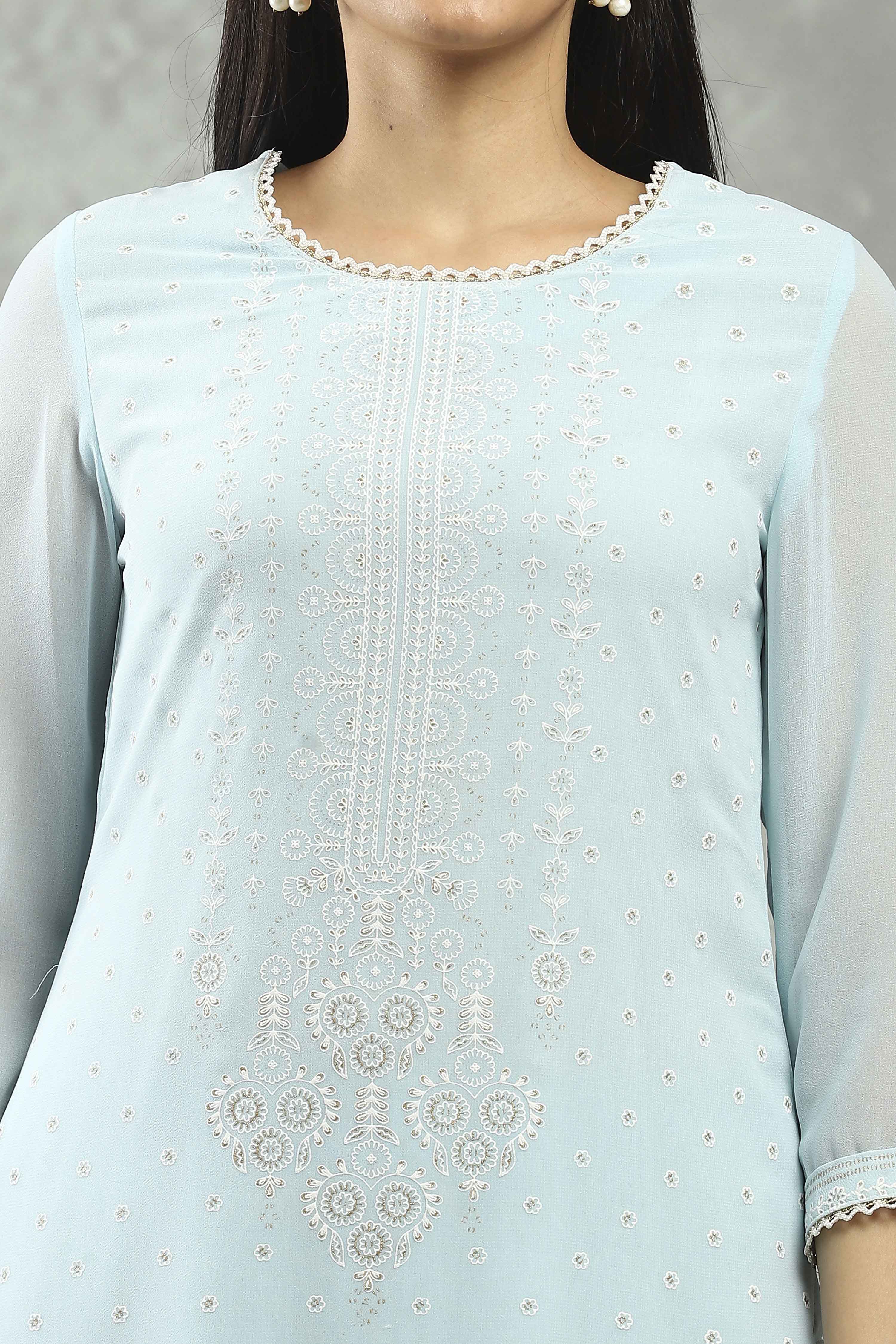 Blue Viscose Straight Kurta Pants Set image number 1