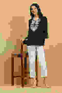 Black Viscose Rayon Embroidered Straight Top image number 0