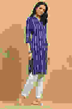 Indigo Printed Straight Kurta image number 4