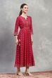 Pink Viscose Rayon Printed Flared Dress image number 4
