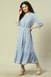 Blue Cotton Blend Kalidar Dress image number 2