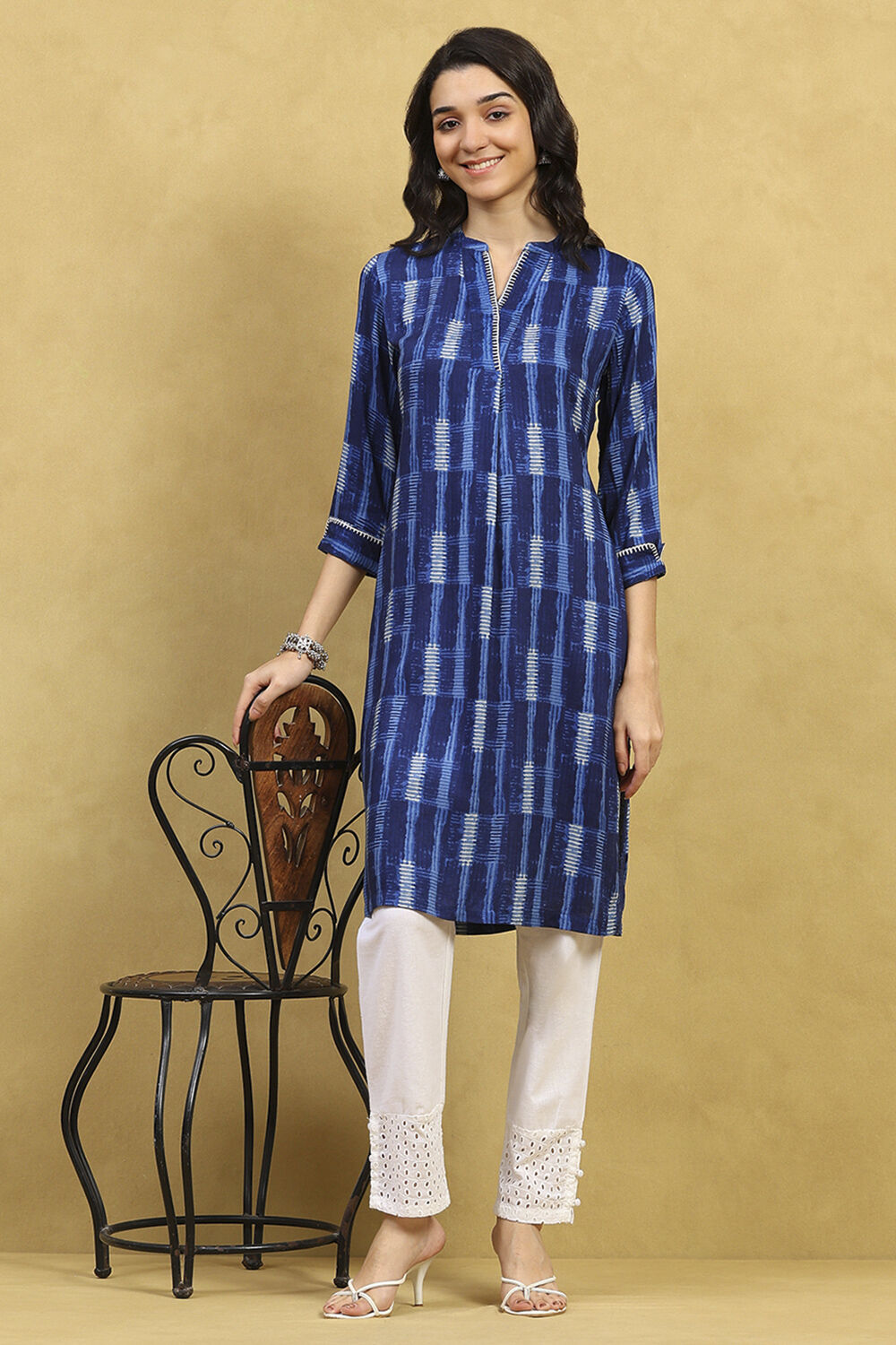 Indigo Printed Straight Kurta image number 0
