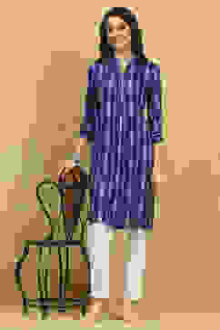 Indigo Printed Straight Kurta image number 0