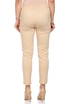 Beige Art Silk Slim Pants image number 1