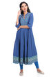 Dark Blue Kalidar Cotton Kurta image number 4