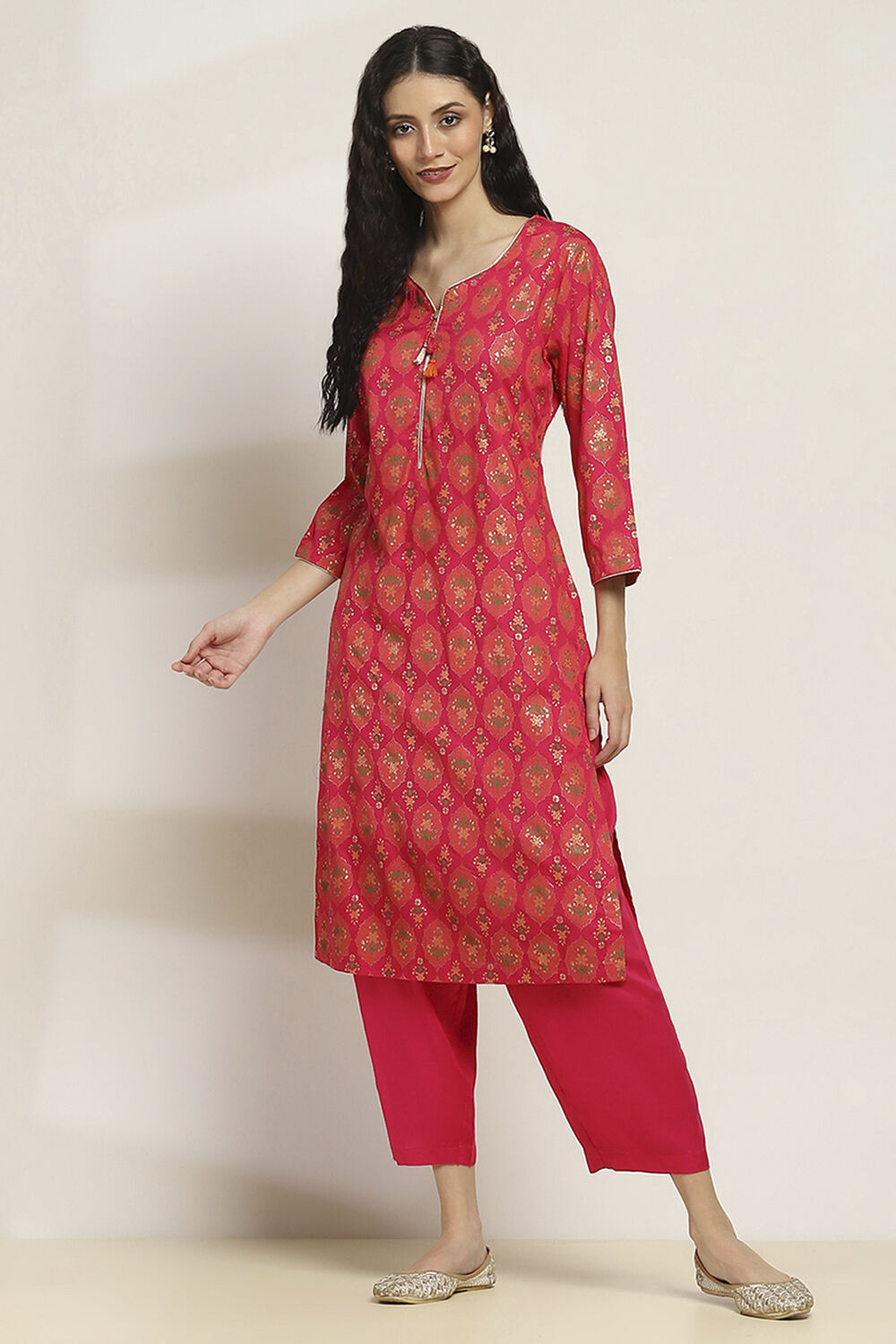 Pink Viscose Rayon Printed Straight Kurta Pants Set image number 0