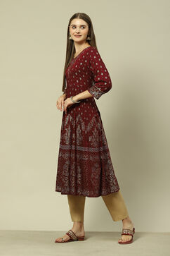 Maroon Poly Viscose Kalidar Printed Dress image number 2