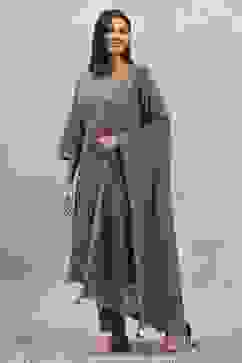 Indigo Cotton Printed Straight Suit Set image number 3