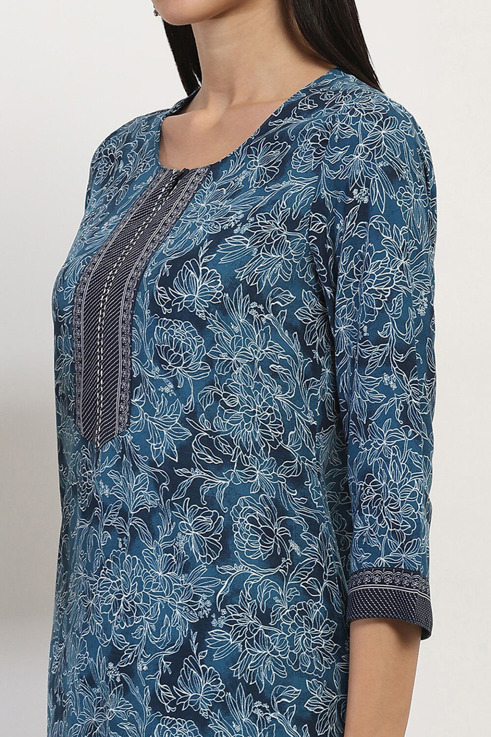 Blue Printed Straight Kurta Set image number 1