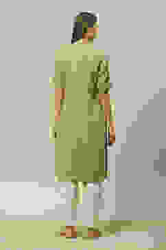 Green LIVA Blend Straight Printed Kurta image number 3