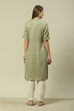 Green LIVA Blend Straight Printed Kurta image number 3