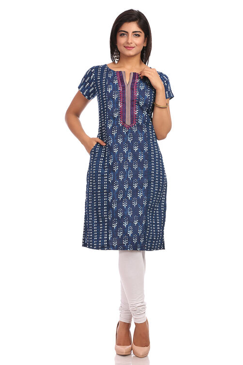 Indigo Straight Cotton Kurta image number 0