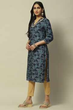 Blue Viscose Blend Staight Kurta image number 2