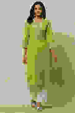 Lime Green Solid Straight Kurta image number 5