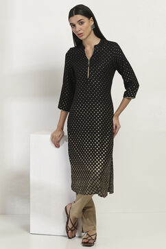 Black Viscose Straight Kurta image number 0