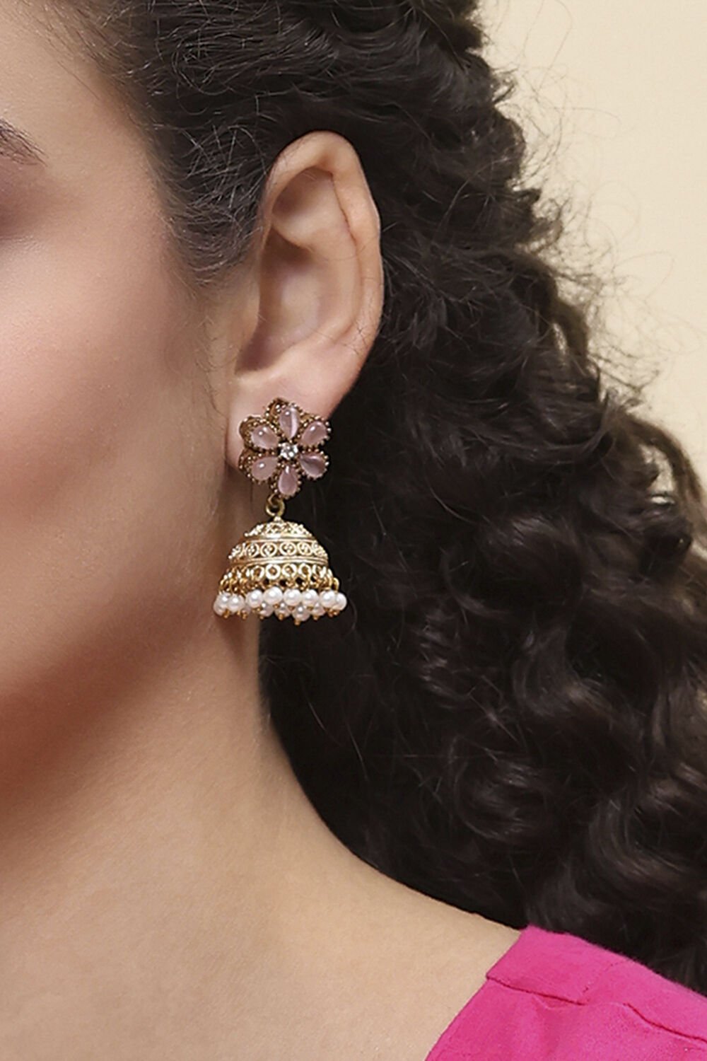 Pink Brass Jhumka image number 1