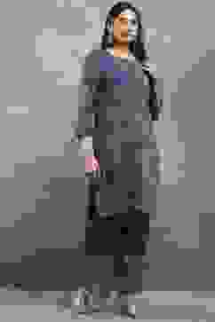 Blue Viscose Straight Kurta Pants Set image number 5