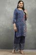 Blue Viscose Straight Kurta Pants Set image number 5