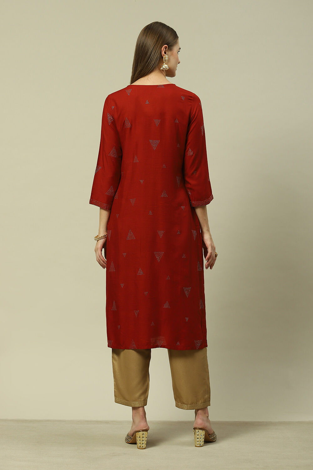 Rust LIVA Straight Printed Kurta image number 3