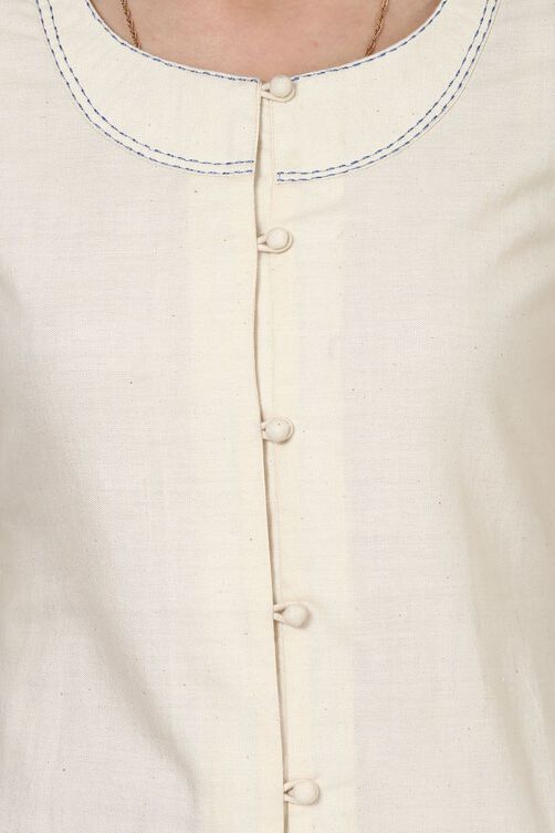 Off White Straight Cotton Kurta image number 4