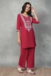 Red Cotton Kurta Pants Set image number 5