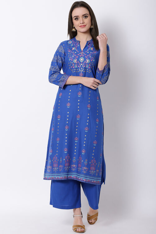 Blue Viscose Straight Kurta image number 0