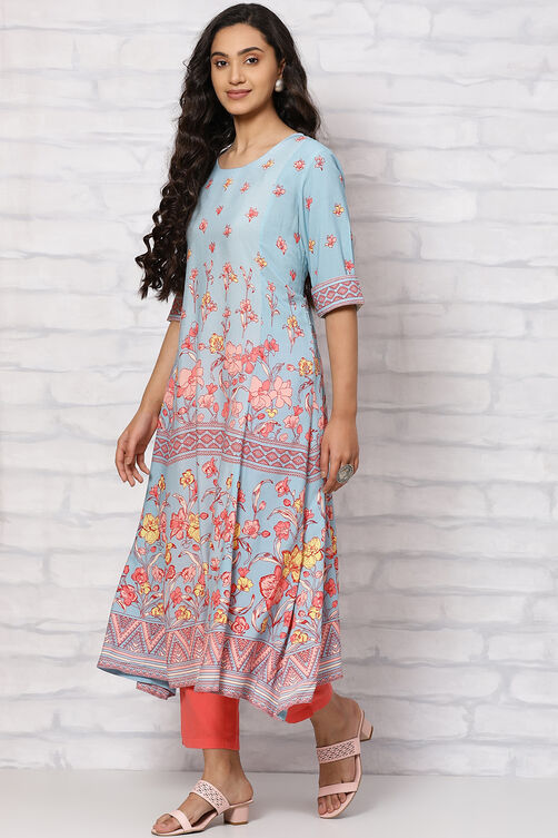 Blue Viscose Rayon A Line Dress image number 2