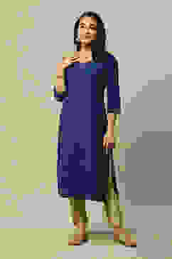 Blue LIVA Straight Printed Kurta image number 0