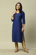Blue Viscose Straight Printed Kurta image number 0