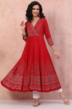 Red LIVA Kalidar Kurta Dress image number 0