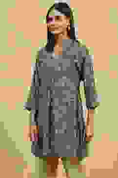 Navy Viscose Blend Printed Straight Top image number 2