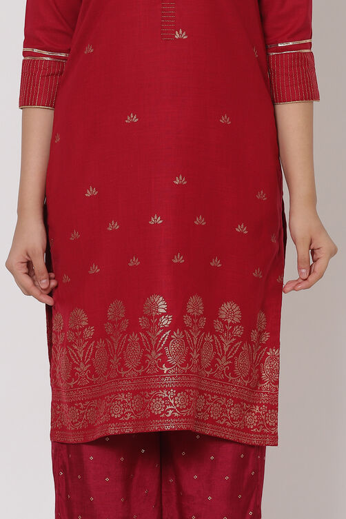 Maroon Polyster Matka Kurta image number 1