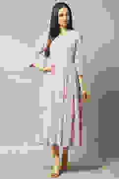 Lavender Poly Georgette Embroidered Flared Dress image number 5