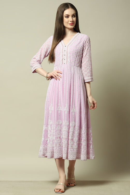 Mauve Poly Georgette Straight Dress image number 5