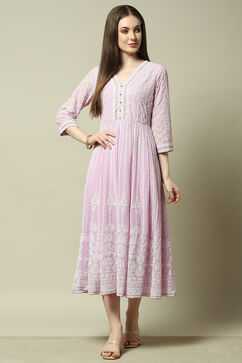 Mauve Poly Georgette Straight Dress image number 5