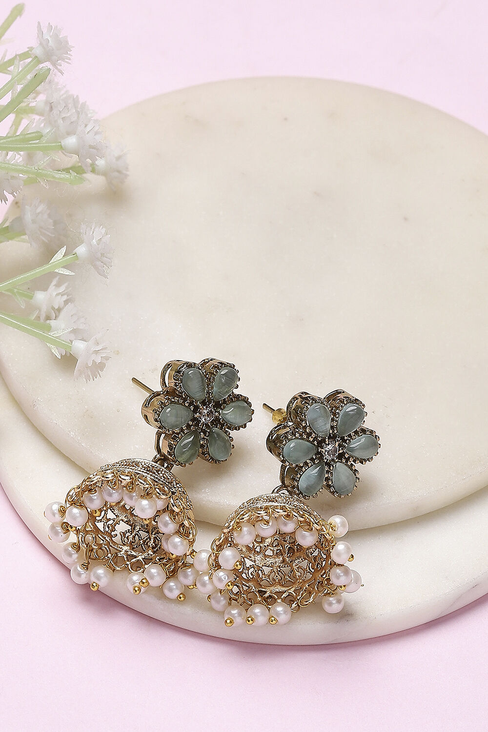 Green Brass Jhumka image number 0