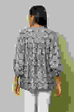 Grey & Blue Cotton Tiered Printed Top image number 4