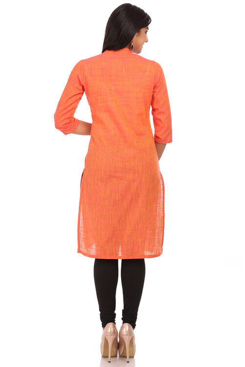 Orange Cotton Straight Kurta image number 1