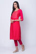Pink Cotton Straight Kurta image number 3