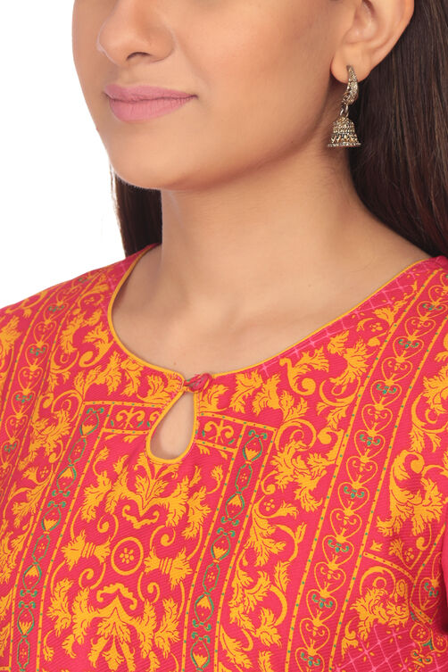 Pink Flared Poly Cotton Kurta image number 1