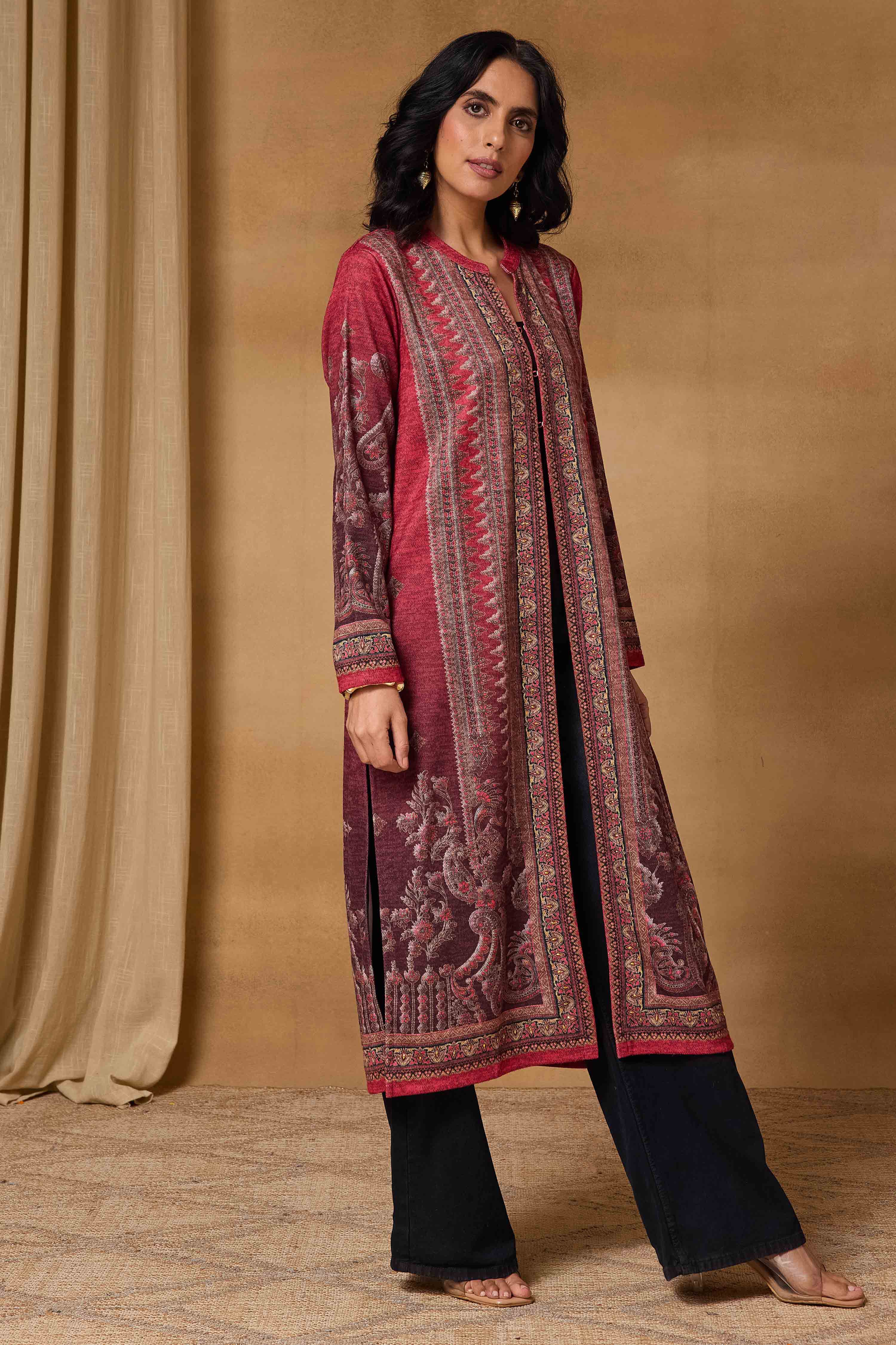 Maroon Polyester Regular Printed Cape image number 5