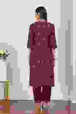 Red Viscose Polyester Straight Suit Sets image number 4